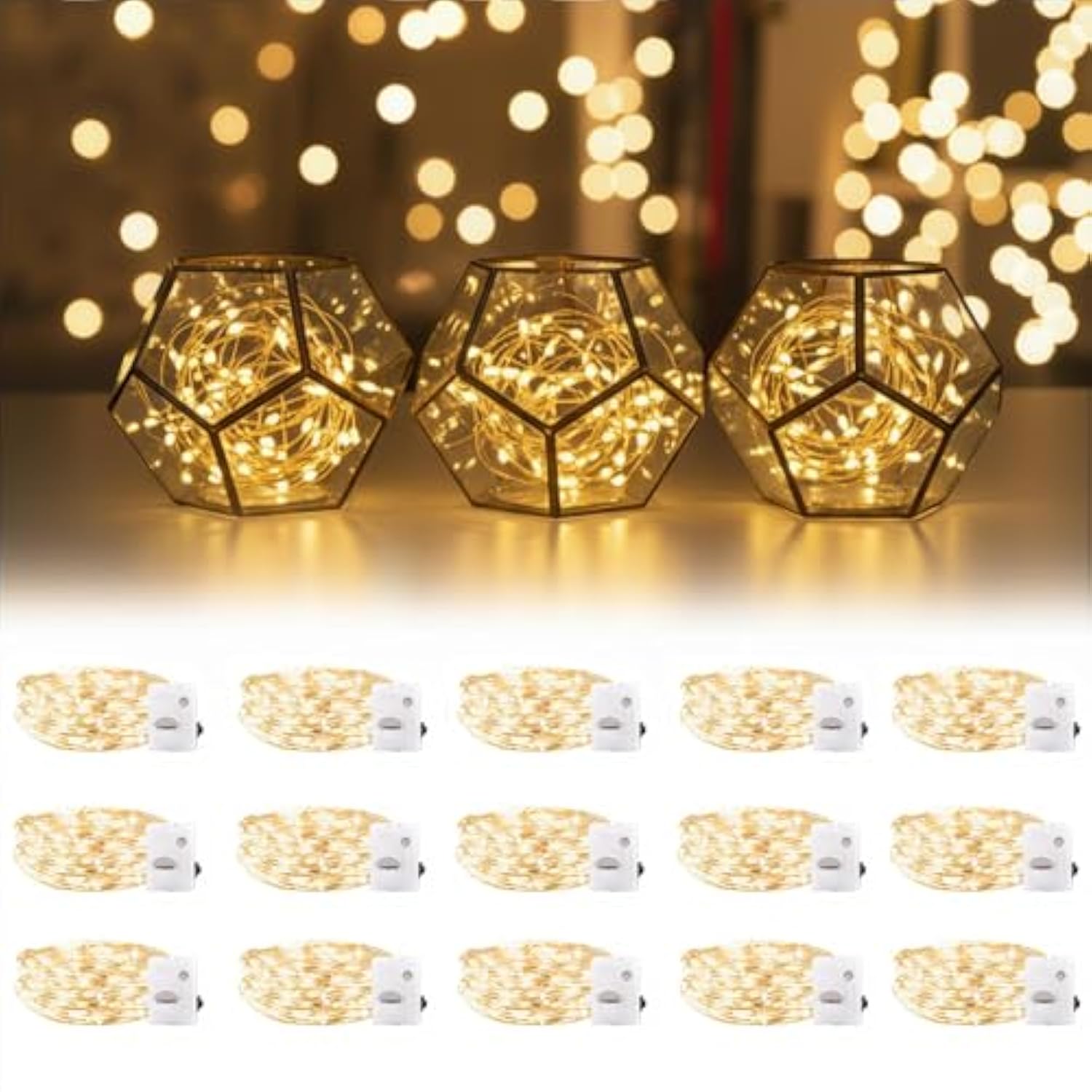 15 Pack String Lights, 7Ft 20 Led Waterproof Battery Operated Fairy String Lights For Home Bedroom Christmas Party Weddi