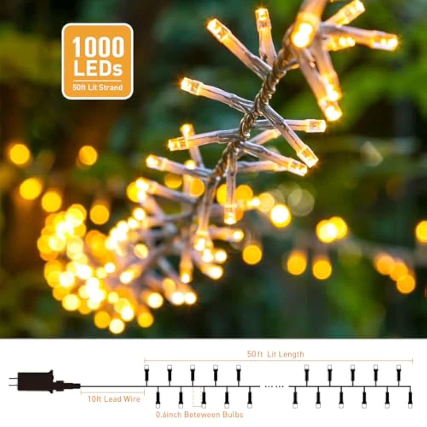 Warm White 1000 Led Christmas Cluster Lights Plug In, 50Ft Christmas String Lights Outdoor Waterproof With Remote, 8 Modes Christmas Tree Lights For Christmas Tree Wreath