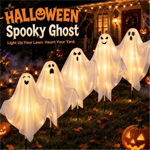 5 Pcs Halloween Decorations Outdoor - Solar Ghost Light for Yard Decor