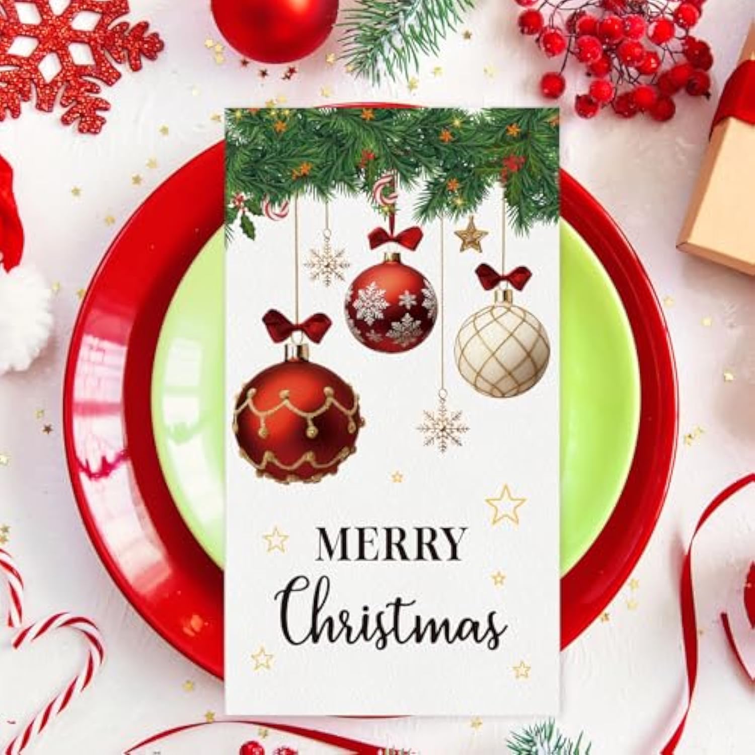 100Pcs Christmas Paper Napkins, 2-Ply Disposable Merry Christmas Napkins For Holiday Party, Winter Table Decorations, Kitchen And Bathroom Supplies
