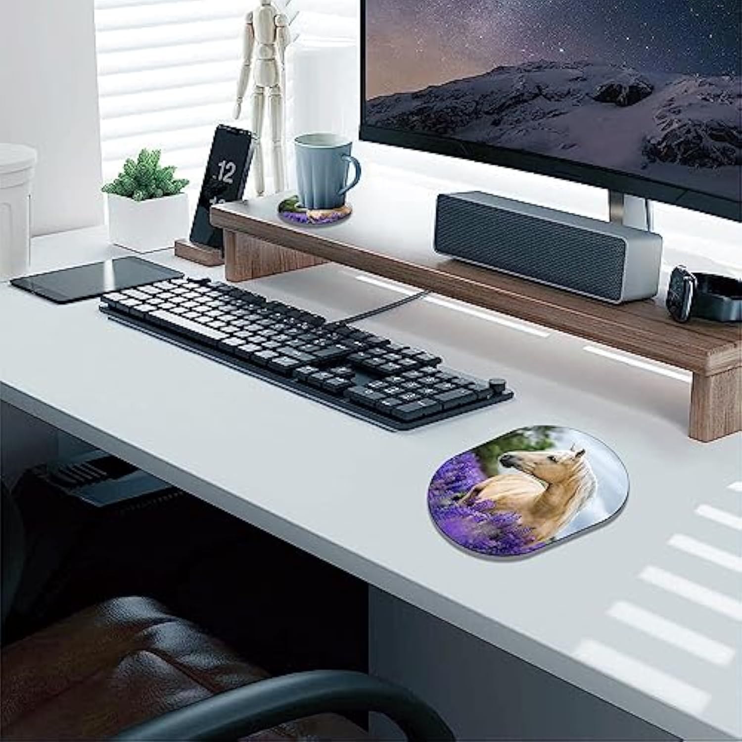 Desktop Computer Games Non-Slip Mouse Pad And Coaster Combination, Personality Mouse Pad Beautiful Pattern, Waterproof Mouse Pad, Suitable For Office And Home Mouse Pad, Lavender And Horses