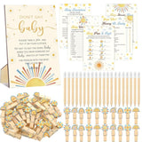 321 Pcs Baby Shower Games Supplies, 5 Sets (50 Cards Each) Activities Cards With 20 Pencils 1 Don'T Say Baby Sign 50 Clothespin (Here Comes The Sun)