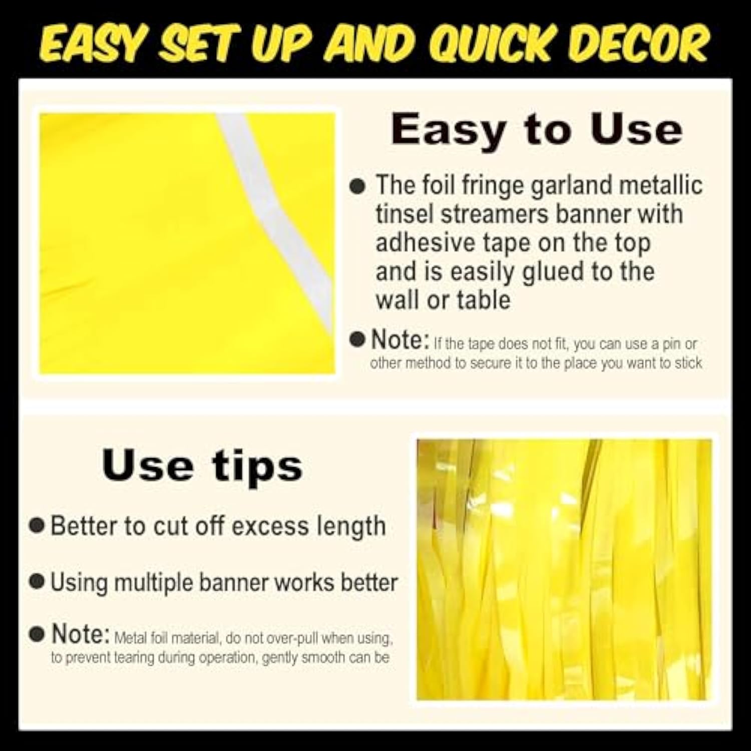 4 Pack 10 Ft Macaron Yellow Foil Fringe Garland Metallic Streamers Tinsel Banner Wall Hanging Garland Backdrop For Parade Floats, Halloween, Christmas, Thanksgiving, New Year Party Decorations