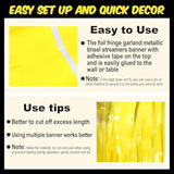4 Pack 10 Ft Macaron Yellow Foil Fringe Garland Metallic Streamers Tinsel Banner Wall Hanging Garland Backdrop For Parade Floats, Halloween, Christmas, Thanksgiving, New Year Party Decorations