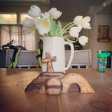 Empty Tomb Easter Scene And Cross Decoration, Jesus Tomb Tray Bundle Kit, Wooden Easter Jesus Sign Tiered Tray Decorations For Religious Home Office Tabletop Christian Gifts (Wood - A)