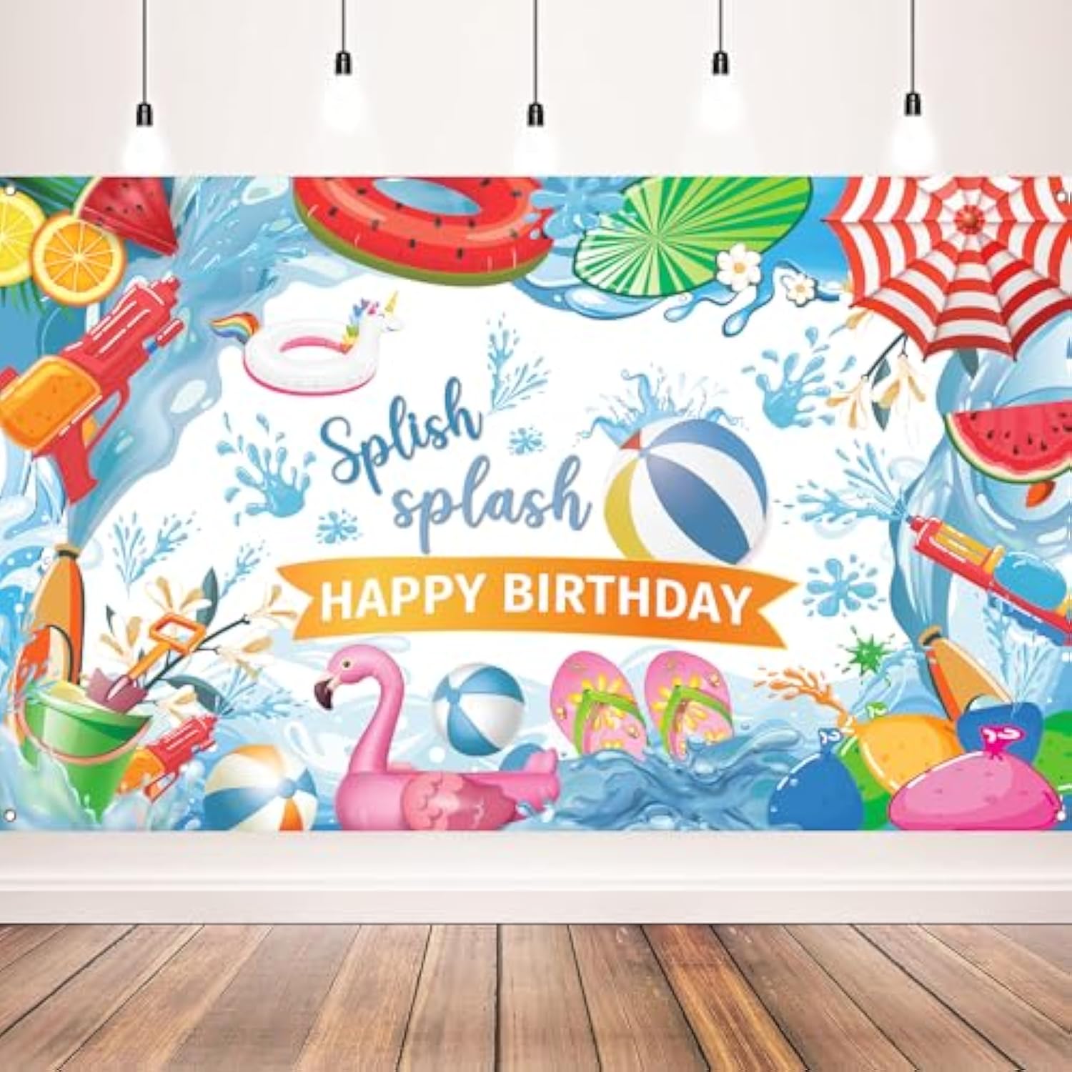 Summer Pool Party Banner Splish Splash Happy Birthday 71x43 Inches