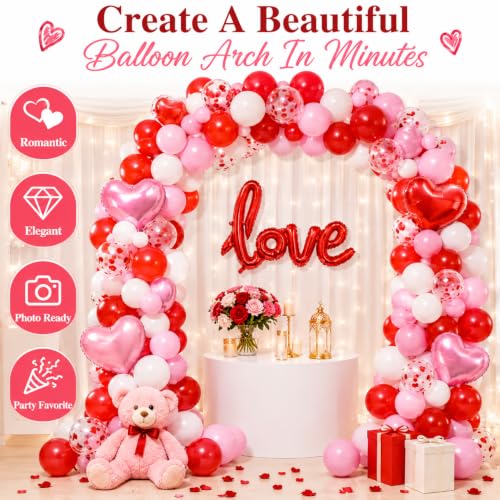 Valentine's Day Balloon Arch Kit, Pink Red White Balloon Set