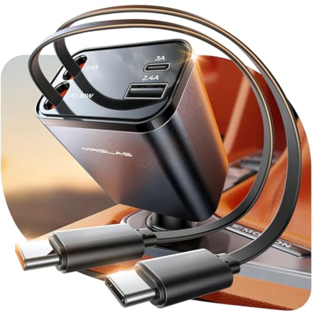 [Upgraded Smaller] Retractable Car Charger Usb C?With Dual Type C Cables?, 4 In 1 69W Fast Usb C Car Adapter, Car Accessories Car Phone Charger For Iphone 16/15, Ipad, Samsung Galaxy, Pixel