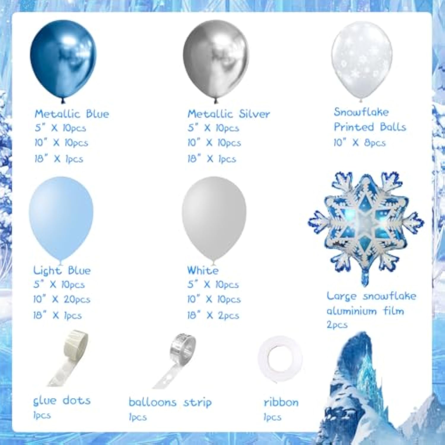 Frozen Balloons Arch Garland Kit Winter Princess Party Decorations Wonderland Blue Silver White Snowflake Balloons Winter Ice Princess Birthday Balloons For Girl Frozen Birthday Party Decorations