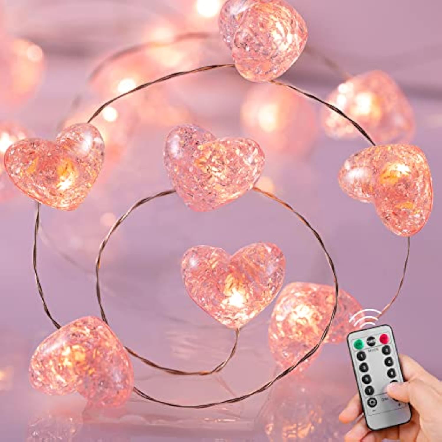 Valentine’S Day Fairy String Lights - 10.5 Ft 30 Led Pink Heart Battery Operated Fairy Lights With Timer And Remote, Twinkle Heart Lights For Wedding Diy Indoor Christmas Gift Valentine'S Day