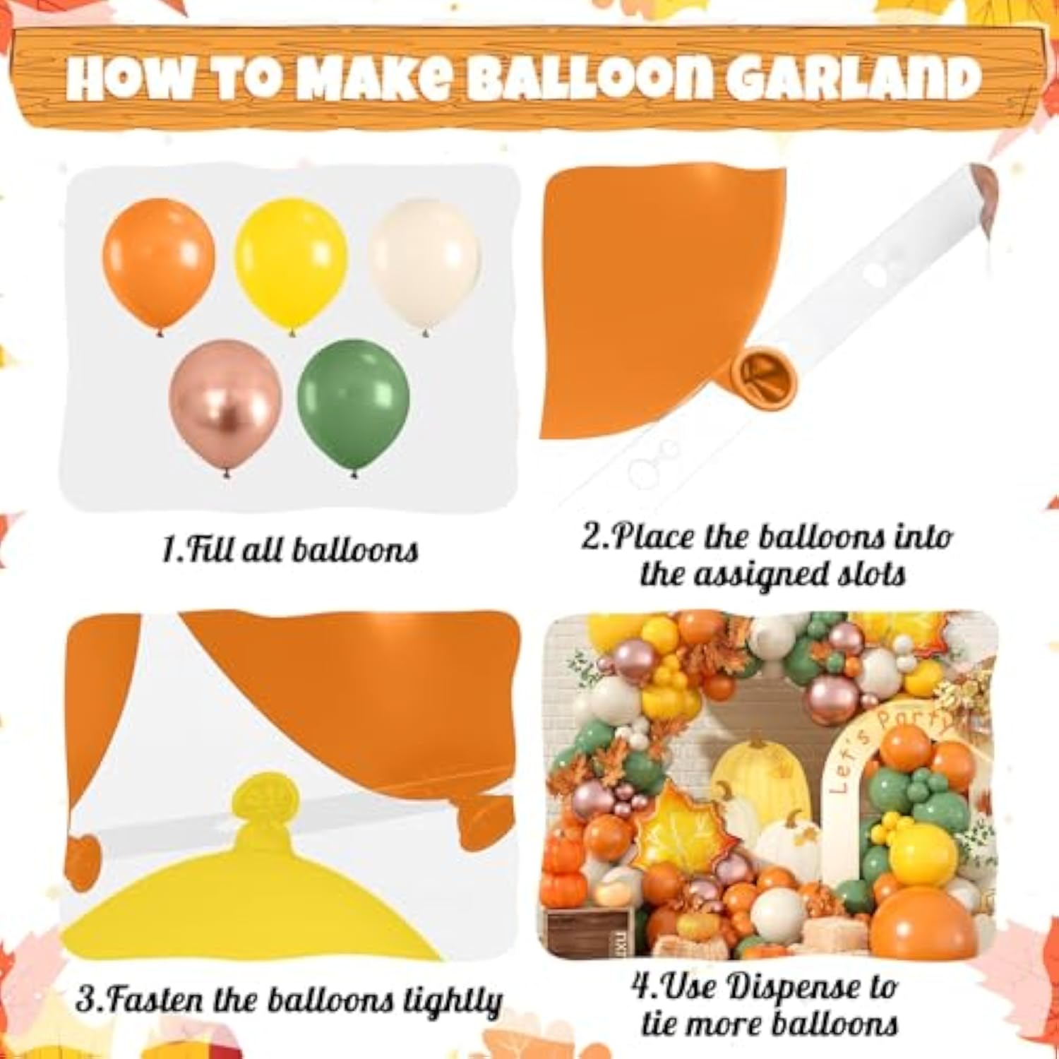 Fall Balloon Arch Kit – Orange, Yellow & Rose Gold with Maple Leaf Balloons