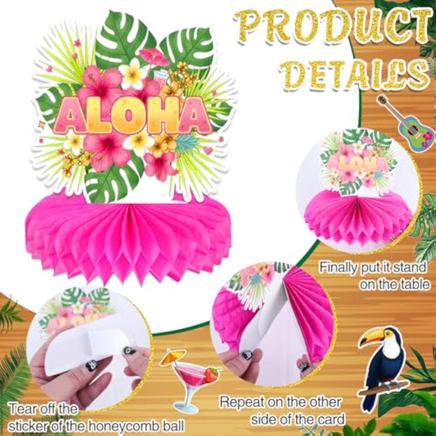 Luau Party Decorations Hawaiian Aloha Banner Hanging Swirls And Honeycomb Centerpiece Flower Tropical Palm Flamingo Sign Foil Ceiling Decor For Tropical Theme Party Supplies