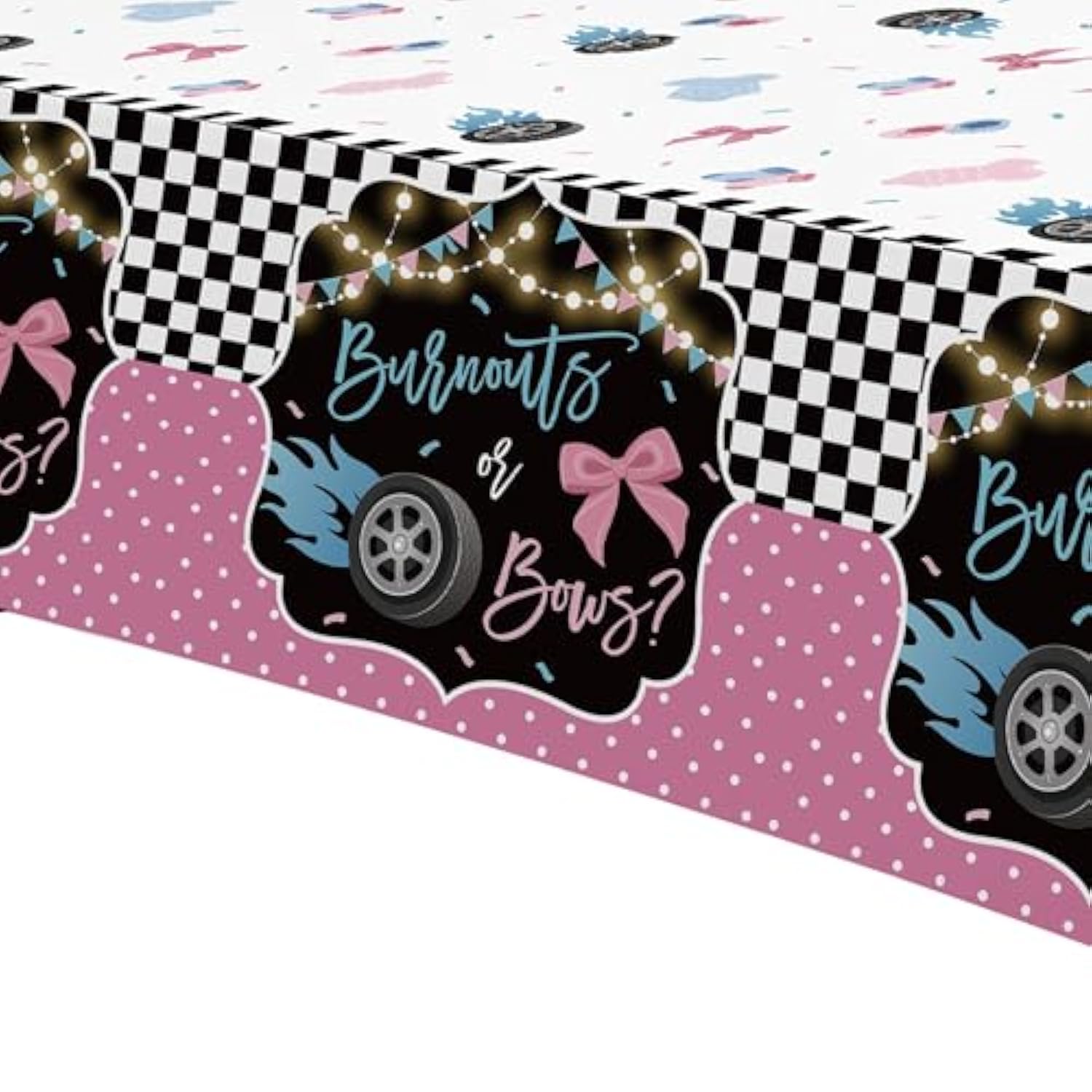 Burnouts Or Bows Gender Reveal Decorations Tablecloth, 3 Pack Disposable Boy Or Girl Gender Reveal Party Tablecover Supplies For Race Car Vs Bows Baby Shower, 86In X 55In