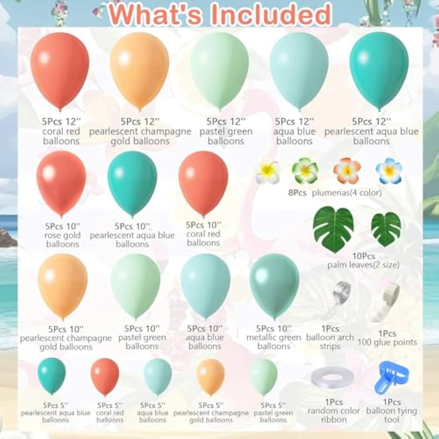 Tropical Balloon Garland Kit with Rose Gold & Blush Balloons, Palm Leaves for Party Decor