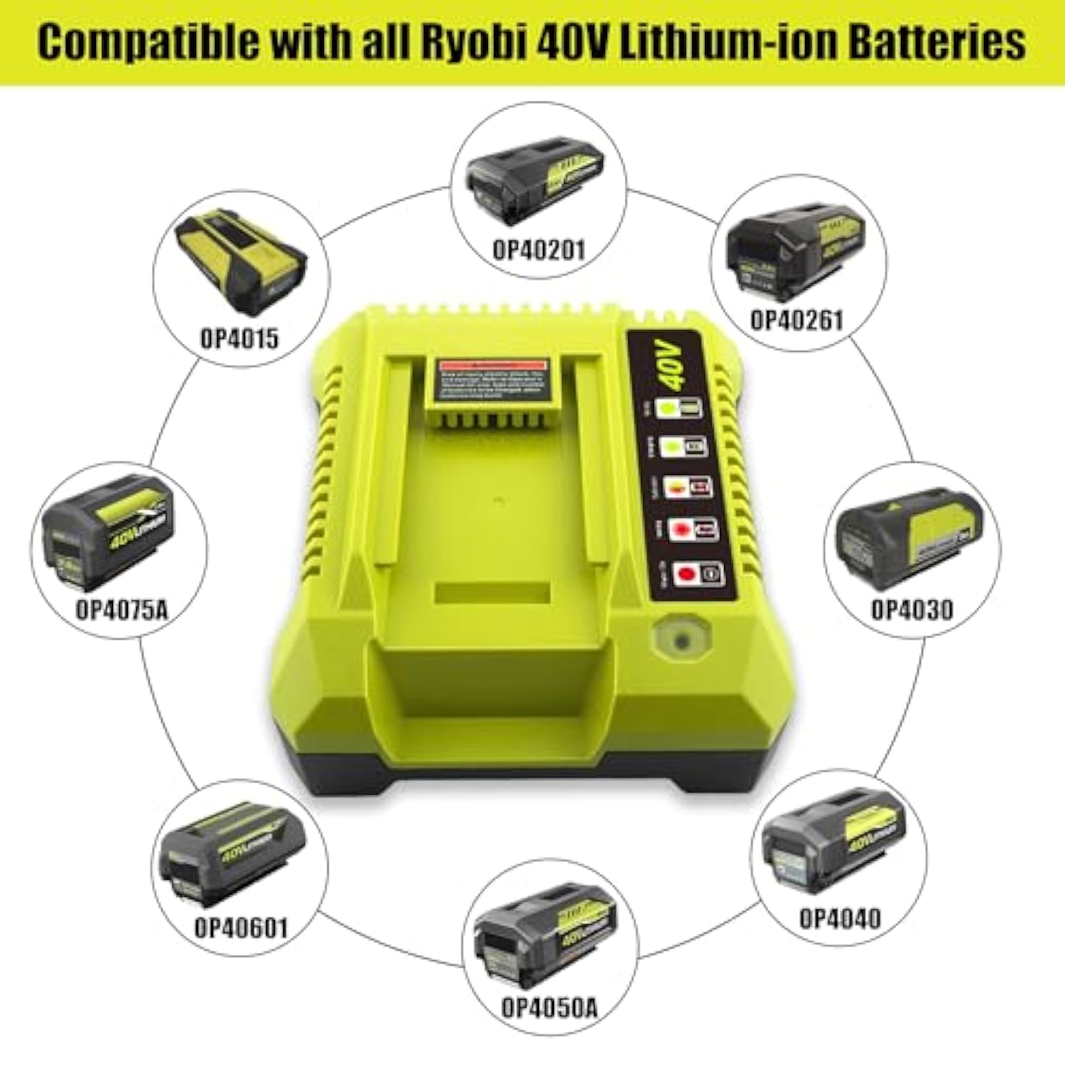 40V Rapid Charger Op401 Op403 Op404 Op406A Op409A Compatible With Ryobi 40V 6Ah Op40601 Op40602 Op4060A1 5Ah Op4050A 4Ah Op4040 3Ah Op4030 2.6Ah Op40261 Op4026 2Ah Op40201 Battery Fast Charger