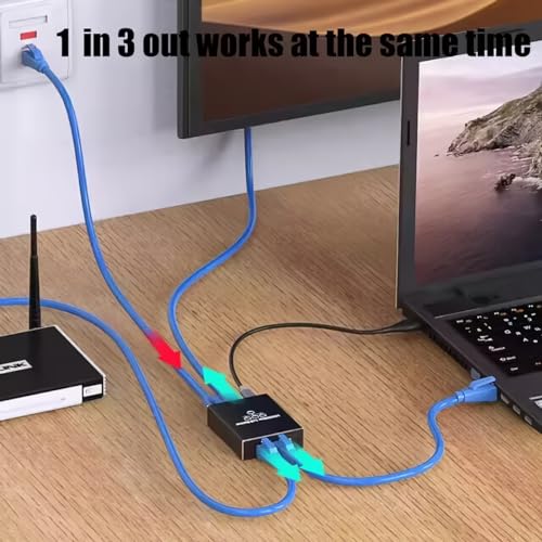 Ethernet Splitter High Speed Gigabit, 1000Mbps Ethernet Splitter 1 To 3[3 Devices Simultaneous Networking], Rj45 Splitter Adapter With Usb Power Cable, Internet Splitter For Cat5E/6/7/8 Cable