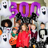 9PCS Halloween Balloon Set Bat Ghost BOO Purple Foil Balloons for Spooky Party Decor