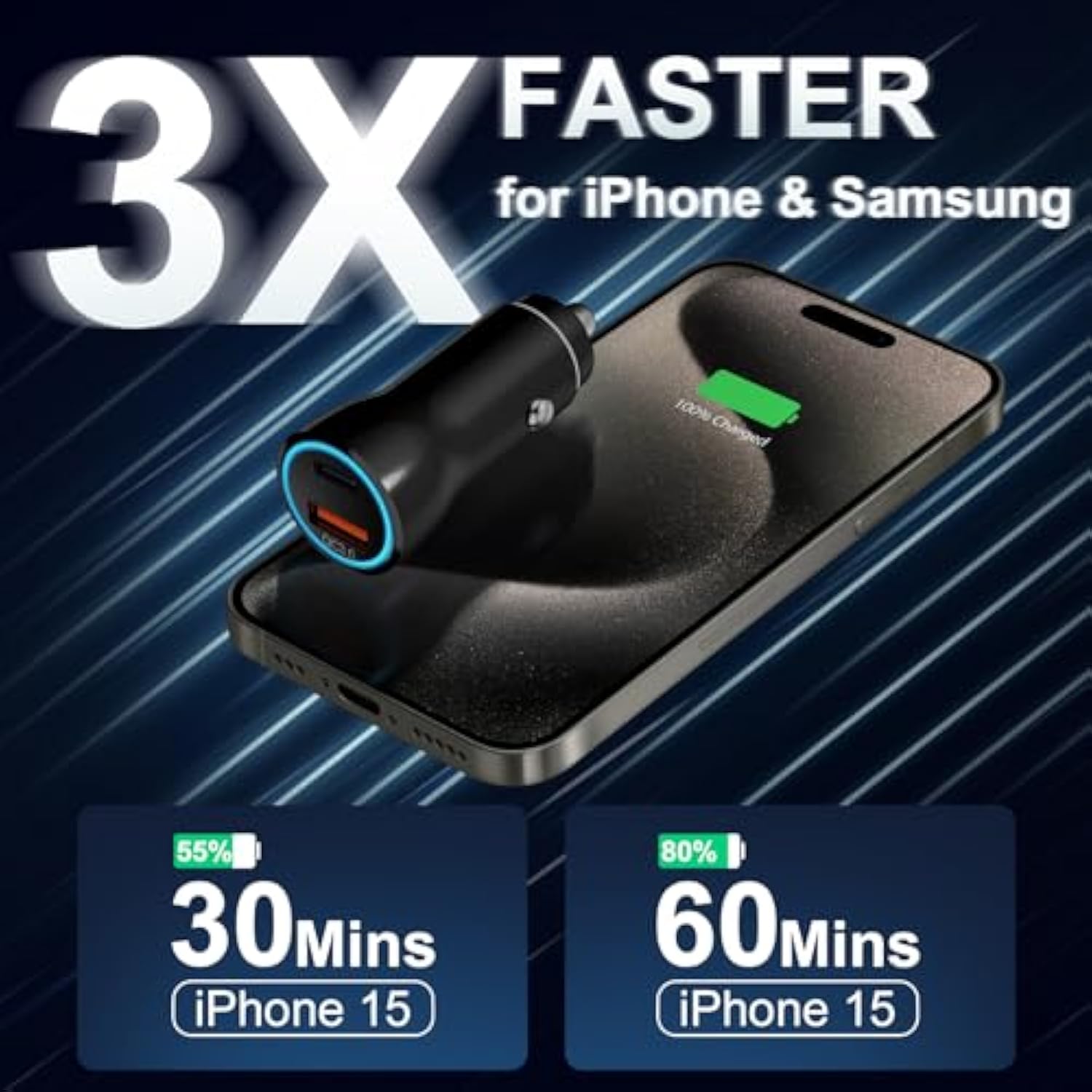 Iphone 16 15 Car Charger, [Apple Mfi Certified] Usb C Car Charger 43W Fast Charging With 3.3 Ft Usb C To Usb C Cable, Pd Usb-C & Qc 3.0 Usb Car Adapter For Iphone 16 15 Pro Max Plus