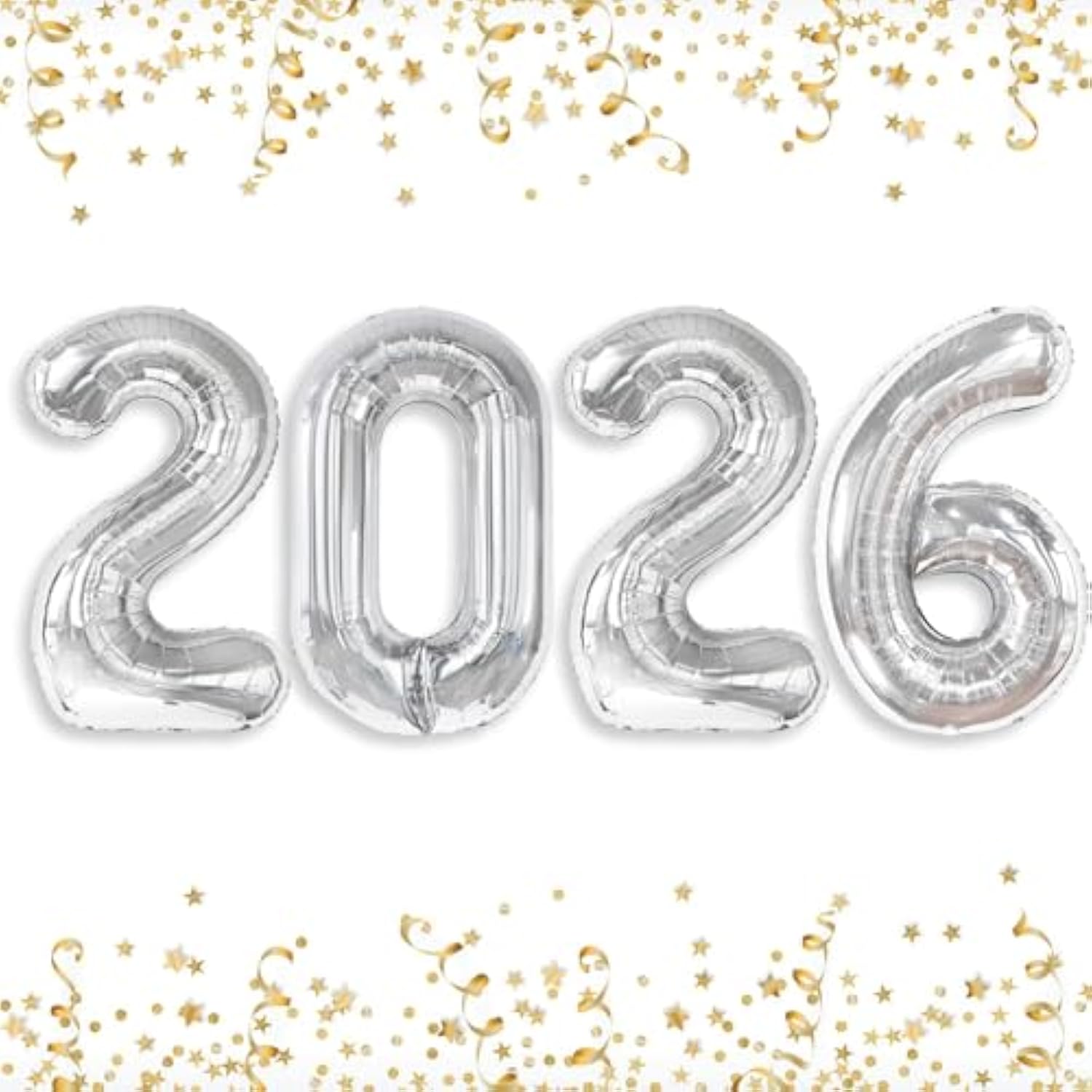 16in Silver 2026 Number Balloons Happy New Year Party Decorations