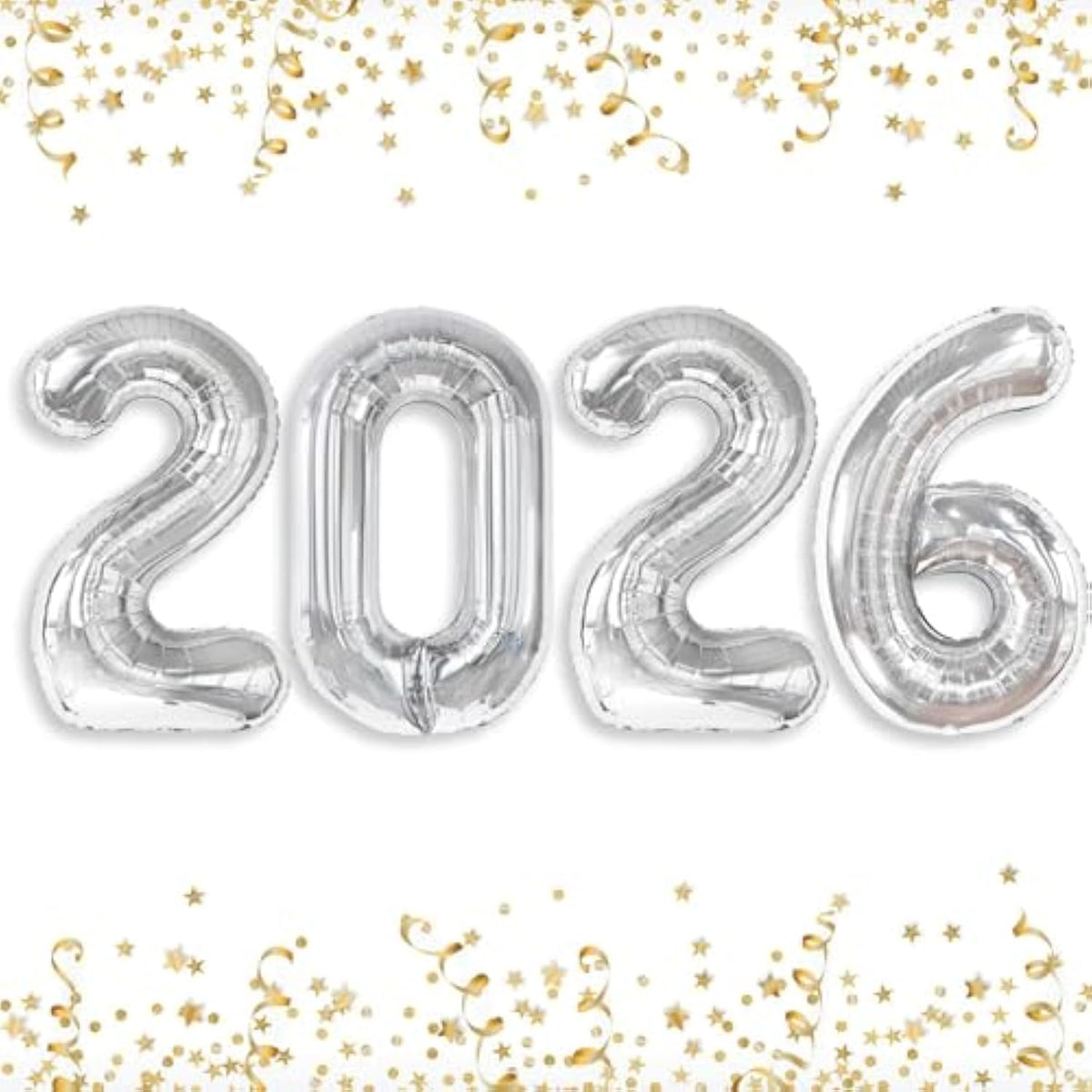16in Silver 2026 Number Balloons Happy New Year Party Decorations