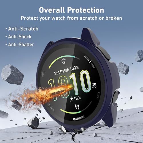 Screen Protector Case Compatible with Garmin Forerunner 165 & 165 Music, 4-Pack Hard PC Cover with HD Tempered Glass Anti-scratch Shell for Garmin