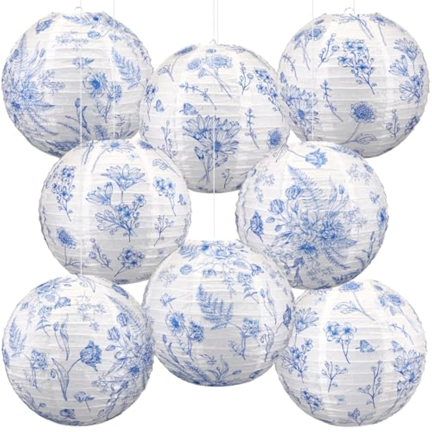 8 Pcs Blue Floral Spring Paper Lanterns 12 Inch Blue And White Hanging Paper Lantern Decorations 2 Styles Chinoiserie Lanterns For Garden Party Birthday Baby Shower Wedding Tea Home Decor