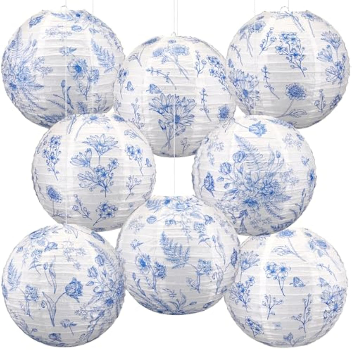 8 Pcs Blue Floral Spring Paper Lanterns 12 Inch Blue And White Hanging Paper Lantern Decorations 2 Styles Chinoiserie Lanterns For Garden Party Birthday Baby Shower Wedding Tea Home Decor