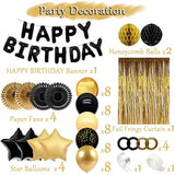 Black And Gold Party Birthday Decorations Men Black Happy Birthday Banner Black Gold Balloons Foil Fringe Curtain Bday Decor Women Boys 13Th 16 18Th 21St 25Th 30Th 40Th 50Th 60Th 70Th