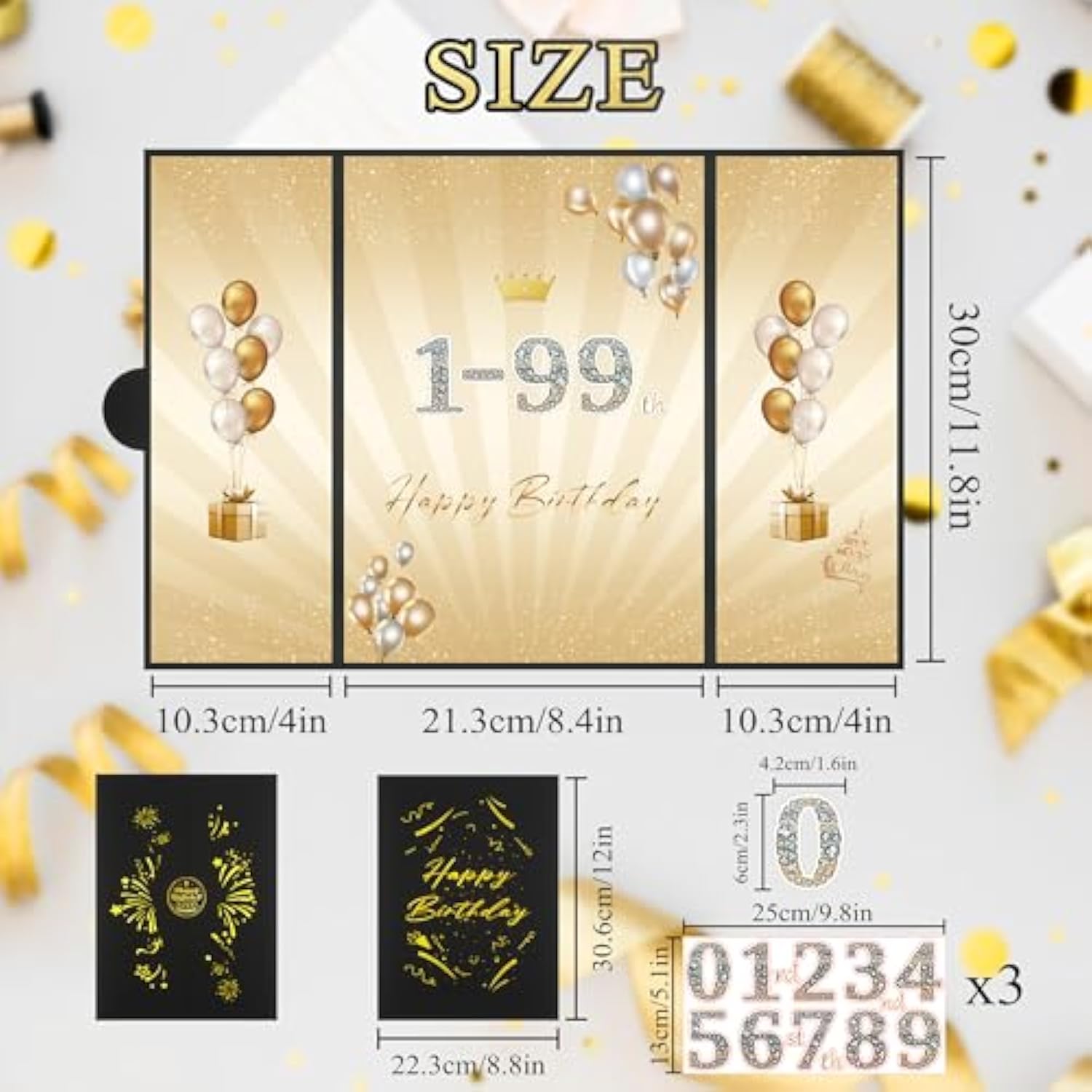 Black Gold 1St-99Th Happy Birthday Party Decorations 18"X12" Birthday Guest Book For Men Women Suitable For All Ages Birthday Gifts Birthday Card