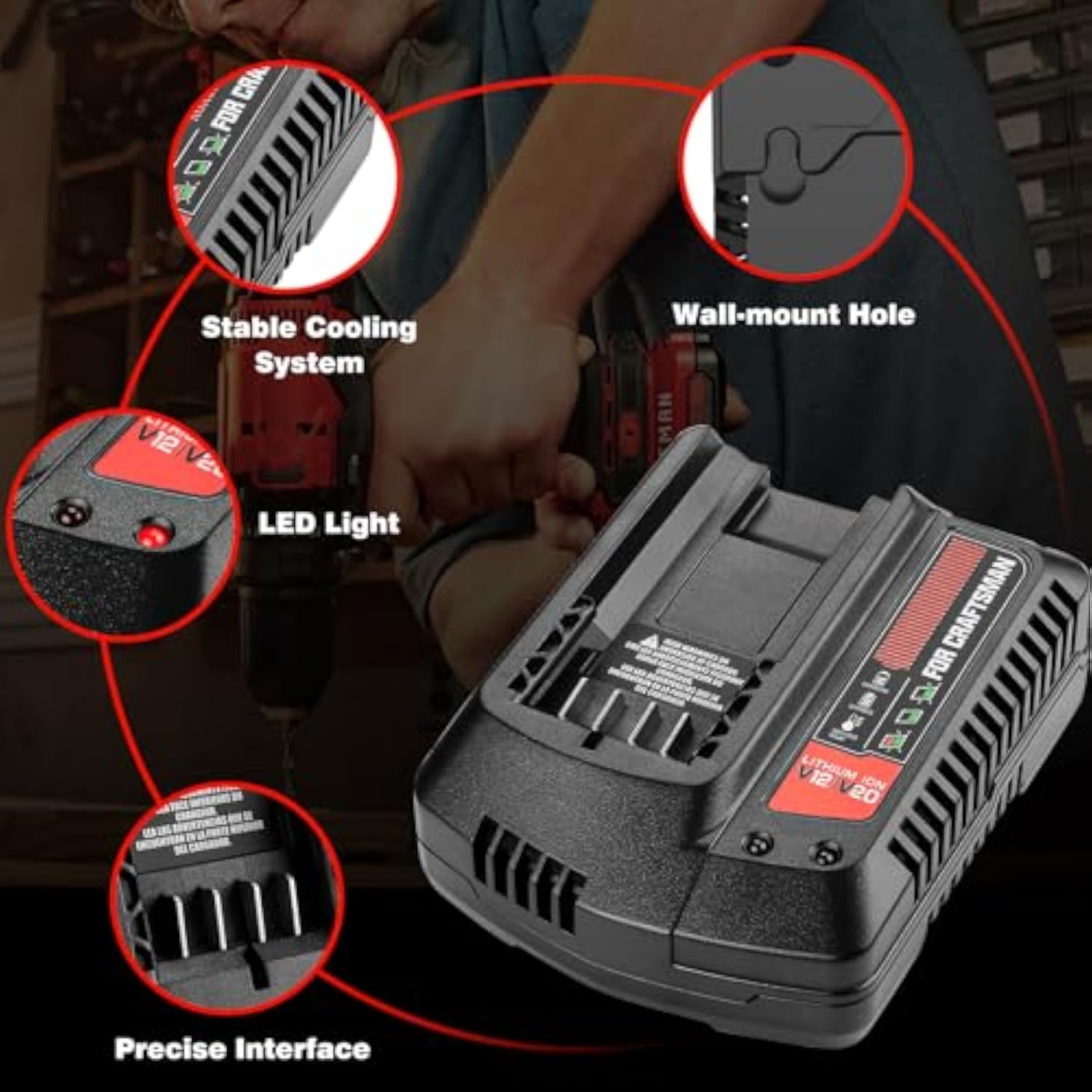 Cmcb104 Replace For 20V Craftsman V20 Battery Charger For Cmcb201 Cmcb202 Cmcb204 Cmcb205 Cmcb209 V20 Battery Craftsman Fast Charger