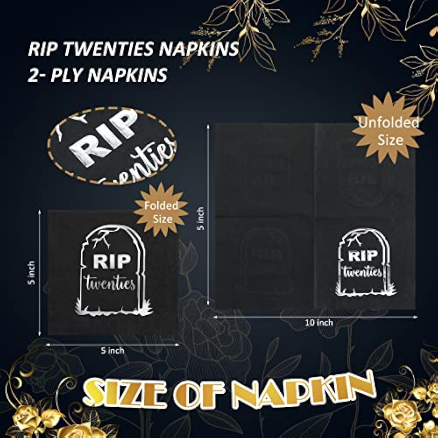 100 Pcs Death To My 20S Decorations Napkins, 30Th Birthday Rip To My 20S Birthday Decorations Black Silver Foil Cocktail Napkins For 30Th Party Supplies, 2-Ply 5 X 5 Inch (Silver)