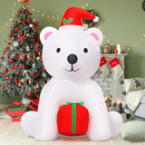 5 Ft Christmas Inflatable Bear Outdoor Decorations Blow Up Yard A White Bear Holding A Present With Built-In Leds For In