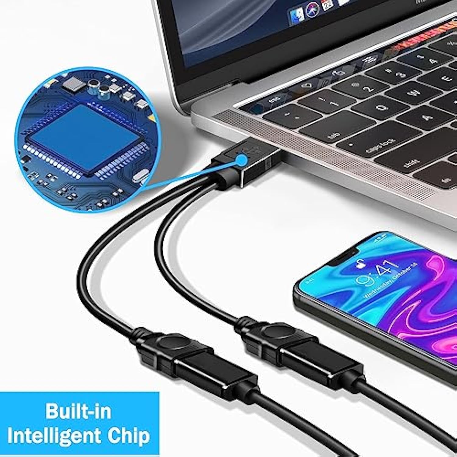 Usb Splitter 1 In 2 Out For Laptop,Male To Dual Usb Female Jack Y Splitter Hub