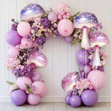 6Pcs Pink Purple Mushroom Balloons Butterfly Balloon For Fairy Birthday Party Decoration Enchanted Wonderland Birthday Party Fantasy Fairy Garden Party Alice Parties Decorations