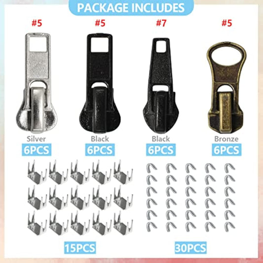 24 Pcs #5 #7 Zipper Sliders Replacement Zipper Pull Repair Kit Include