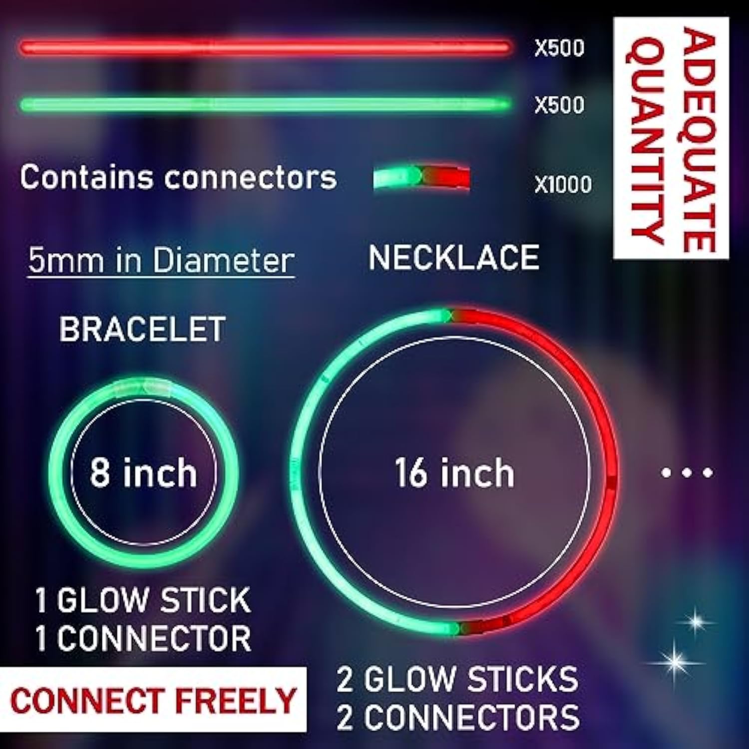 1000pcs Christmas Glow Sticks 8 Inch Red Green Light Up Party Favors Supplies