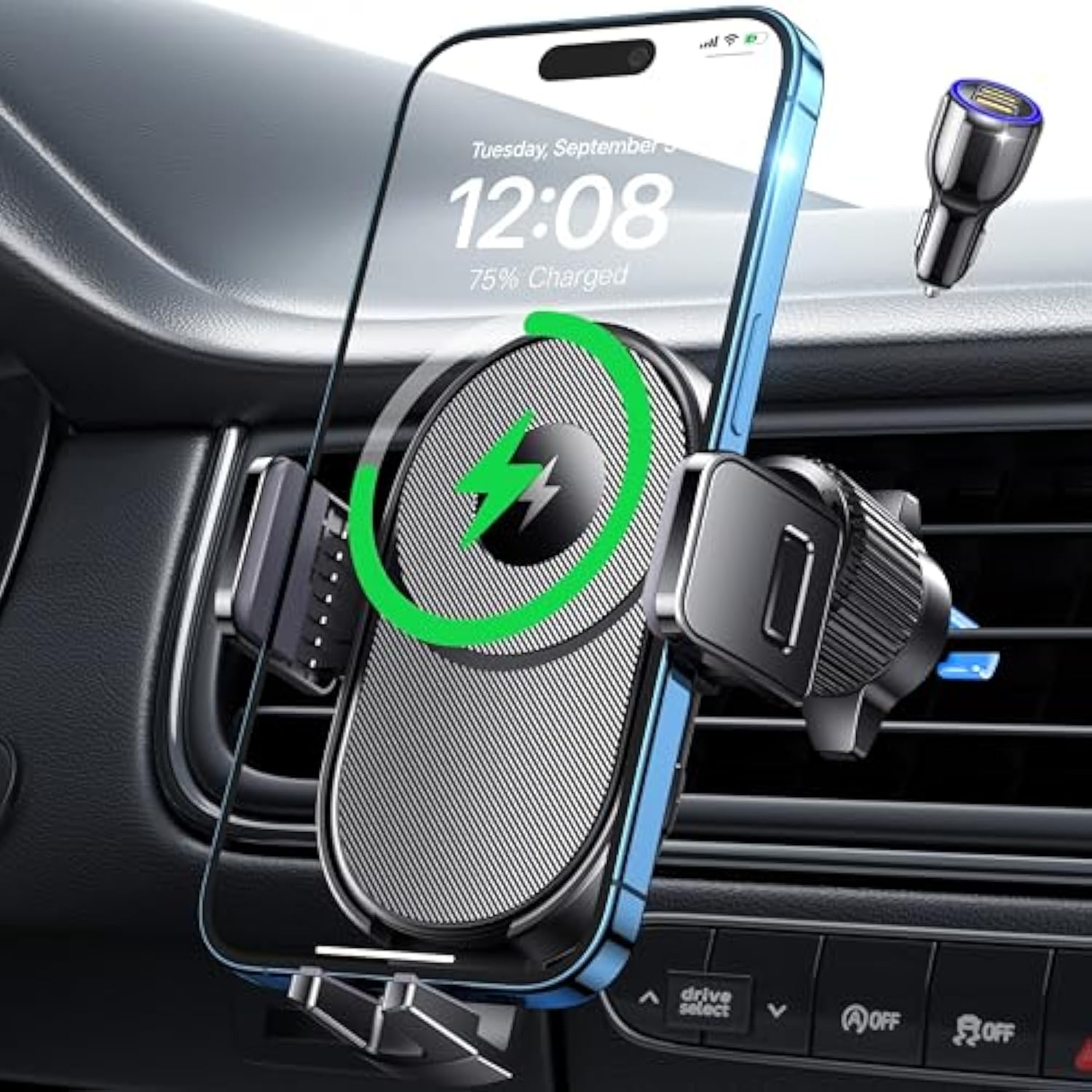 Wireless Car Charger, 15W Fast Charging Auto Clamping Car Phone Holder Wireless Charger Air Vent Car Phone Mount Fit For Iphone 15 14 13 12 Mini Pro Max 11 Xr Xs X, Samsung Galaxy S23 S22 S21+