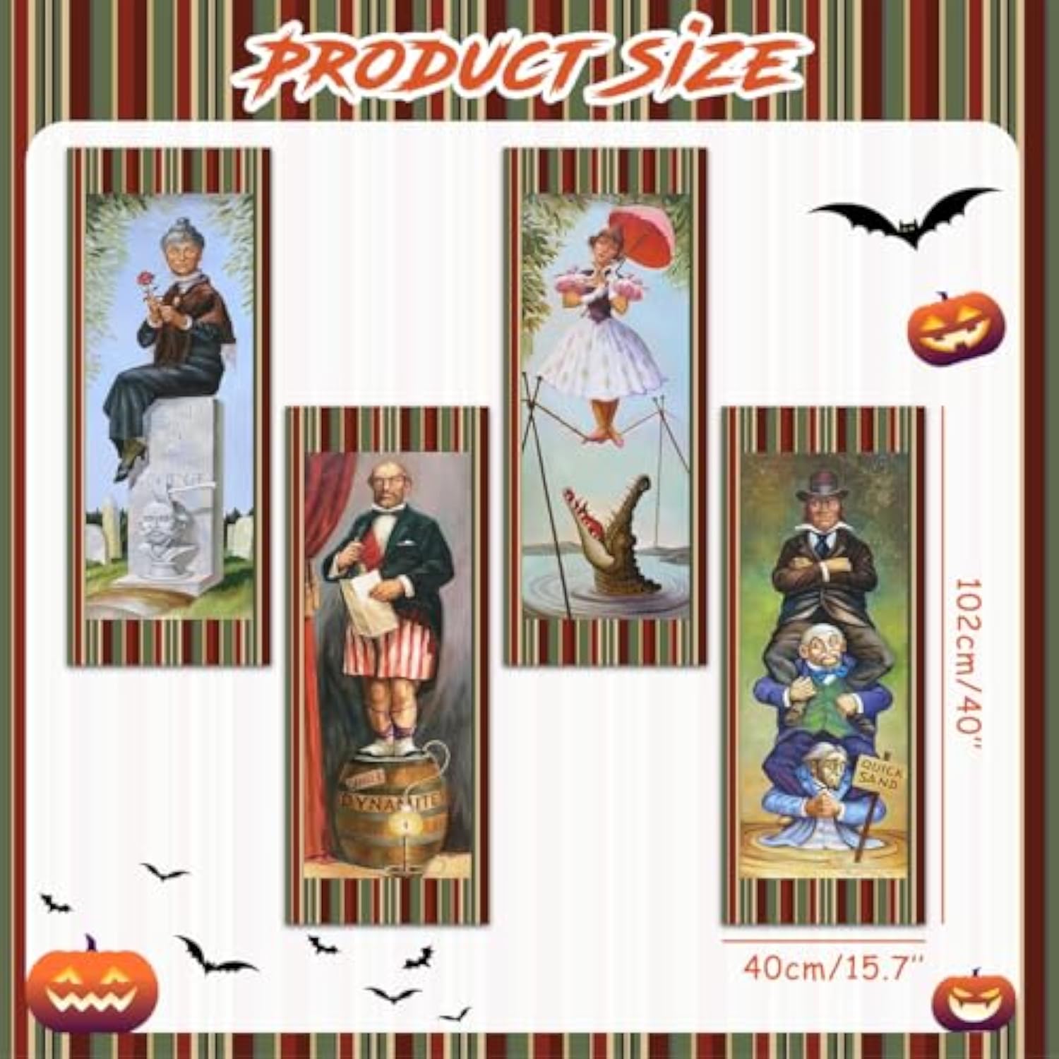 4PCS Haunted Mansion Stretching Portraits Vinyl Halloween Wall Art Decorations