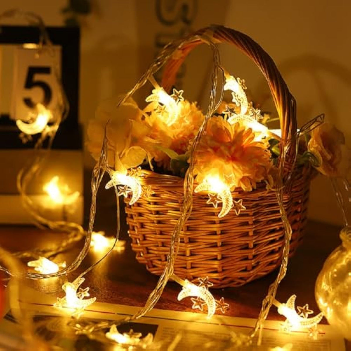 Moon Star String Lights Plug In, 10Ft 20 Led Star And Moon Fairy Lights Warm White For Birthday Party Christmas Holiday