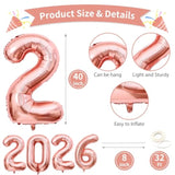 40 Inch Rose Gold 2026 Foil Balloons Party Supplies Graduation New Year