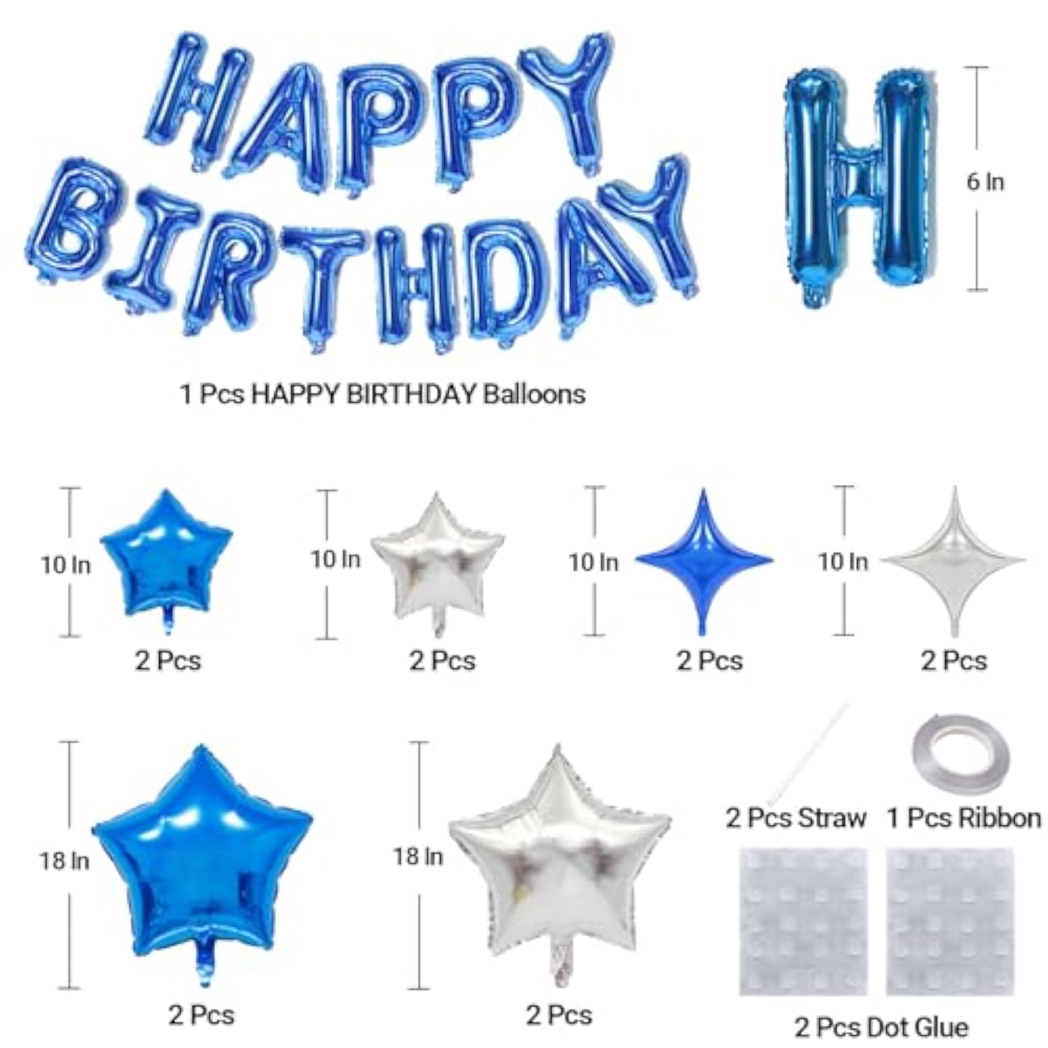 Blue And Silver Happy Birthday Balloons Kit With 16 Inch Mylar Foil Letters Balloon And Star Balloons For Birthday Party Decorations Photo Booth Backdrop