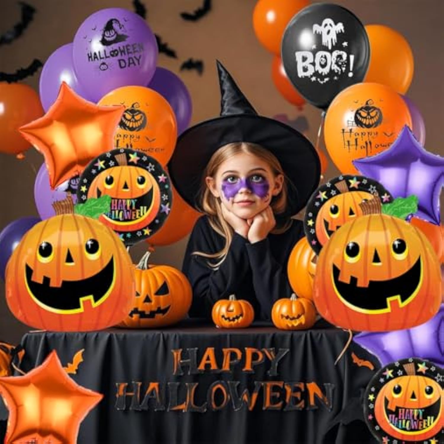 Halloween Foil Balloons – Scary Pumpkin, Orange & Purple Star Party Decorations