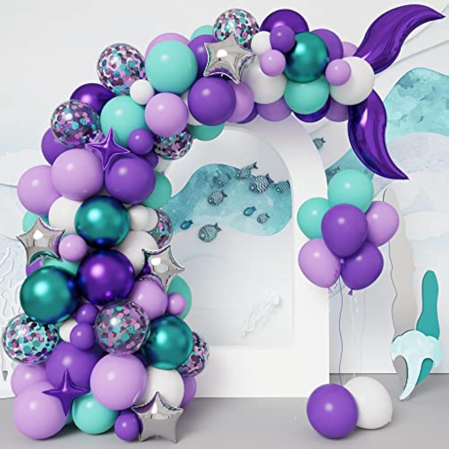 Mermaid Balloon Garland Kit With Arch And Confetti Balloons For Mermaid Birthday Party Decorations