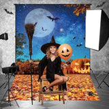 5x7FT Halloween Backdrop Moonlight Pumpkin Fallen Leaves Party Photo Decoration