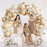 135Pcs White And Gold Balloon Garland Arch Kit, With Nude White And Gold Balloons For Baby Shower Bridal Wedding Engagement Anniversary Baptism Birthday Party