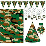 Camo Party Decorations Kit – Complete Camouflage Birthday Party Supplies With Hats, Blowouts, Treat Bags, 14 Swirls, Pennant Banners & Backdrop For Army, Military, Hunting, Going Away Parties