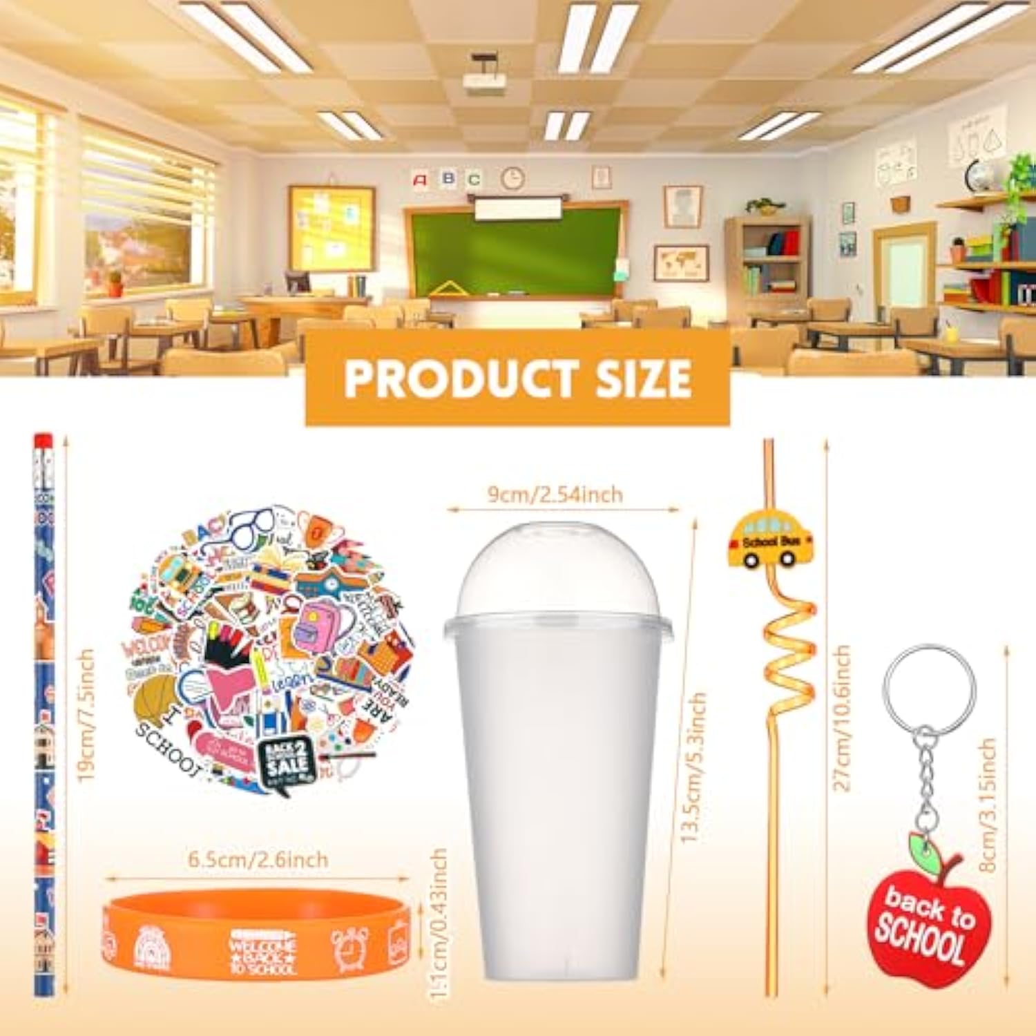 24 Set Back To School Gifts For Students First Day Of School Party Favors Gift Cups Filler Keychain Pencil Straw Sticker Silicone Bracelet For Goodie Bag Fillers Party Favors Gifts