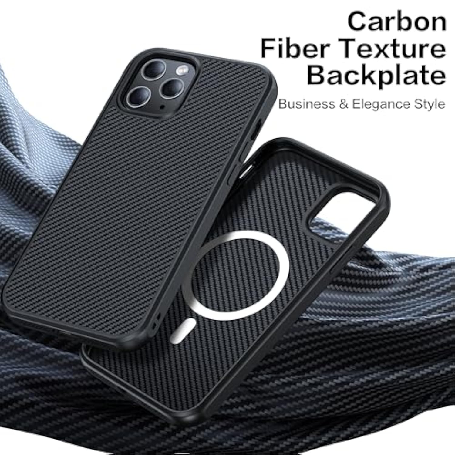 Magnetic For Iphone 12 Pro Max Case, Anti-Scratch Carbon Fiber Texture-Compatible With Magsafe - Military Grade Drop Protection - Slim Shockproof Phone Cover 6.7", Black