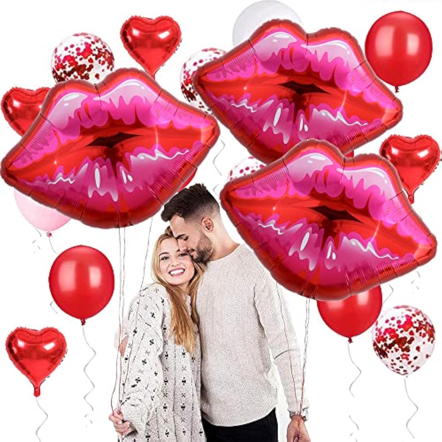 Pack Of 5 Large Pink Huge Red Lips Balloons For Makeup Themed Party Anniversary Decor, Kiss The Miss Goodbye(30 Inch)