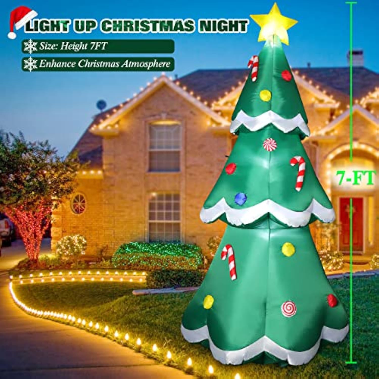 7 Ft Tall Christmas Inflatables Tree Decorations Outdoor, Blow Up Christmas Tree Yard Decor With Led Lights Star Treetop